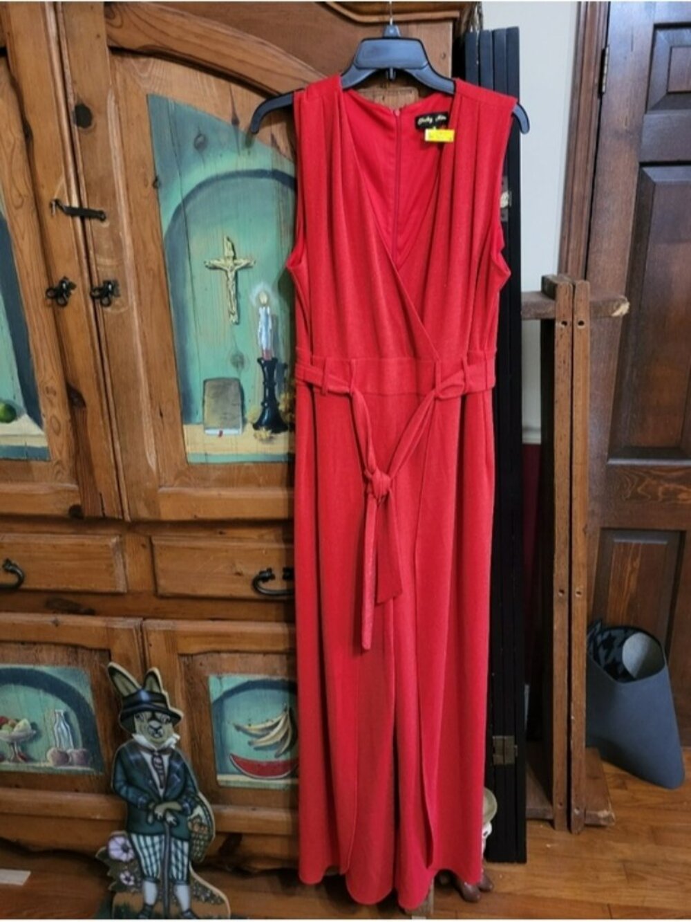 Shelby Nites Red Sleeveless Wrap-Front Jumpsuit